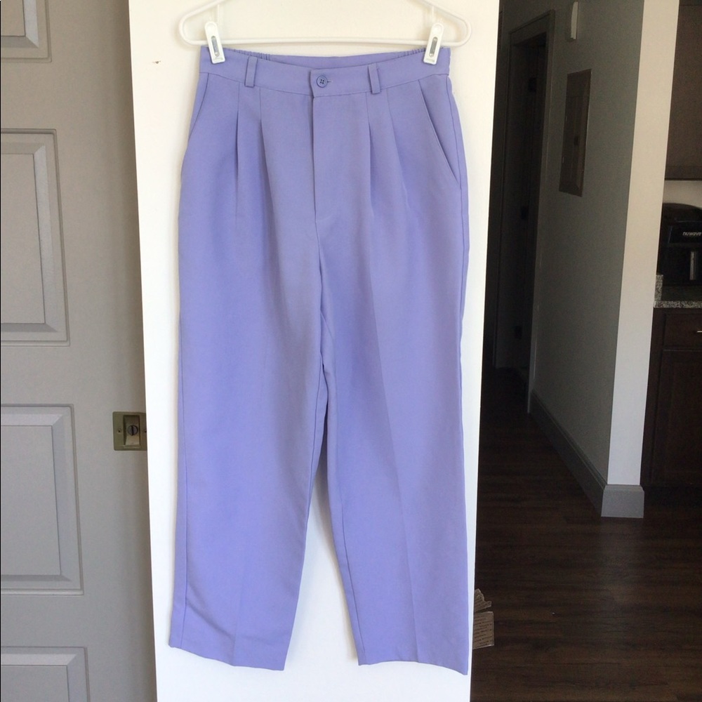 Lavender loose fitting dress pants.